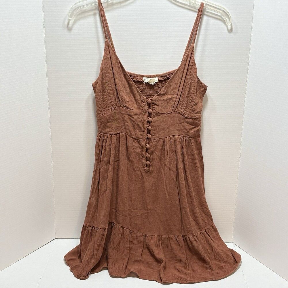 Aeropostale Solid Scoop-Neck Buttoned Babydoll Dress Small Rust Boho